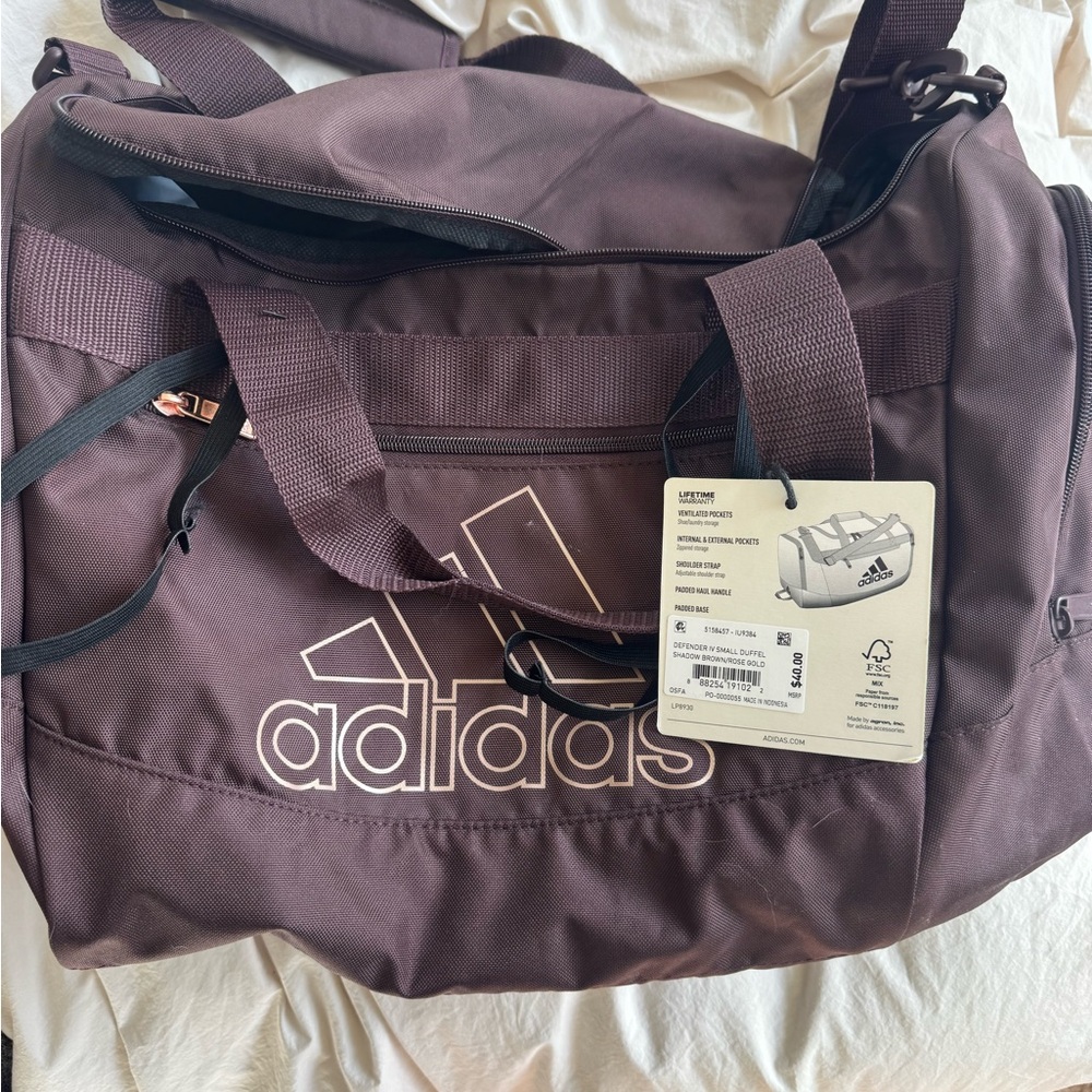 Adidas maroon/Brown Duffel Bag with rose gold accents - brand new!